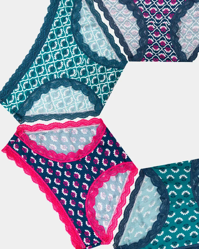 sports bras with mesh ventilationThe Original Brief Four Pack - Teal Floral Tile