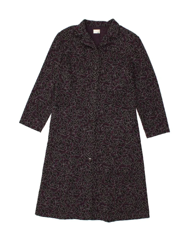 Women's Denim CoatsVINTAGE Womens Overcoat IT 48 XL Black Floral Wool