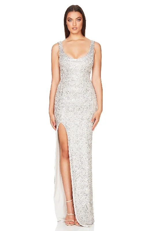 Women's V-Shaped Collar DressesNookie Demi Gown - Silver