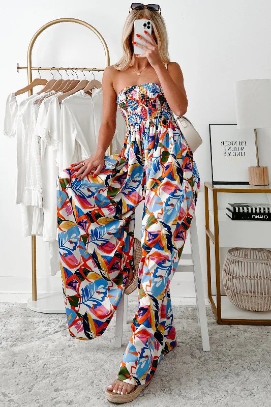 Women's Jumpsuits with Peter Pan CollarLovely In Lanai Strapless Floral Jumpsuit (Multi)