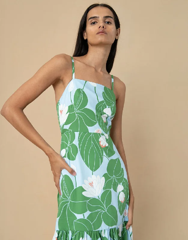 Women's V-Shaped Collar DressesCordiela Cotton Maxi Dress - Waterlily Green - SALE