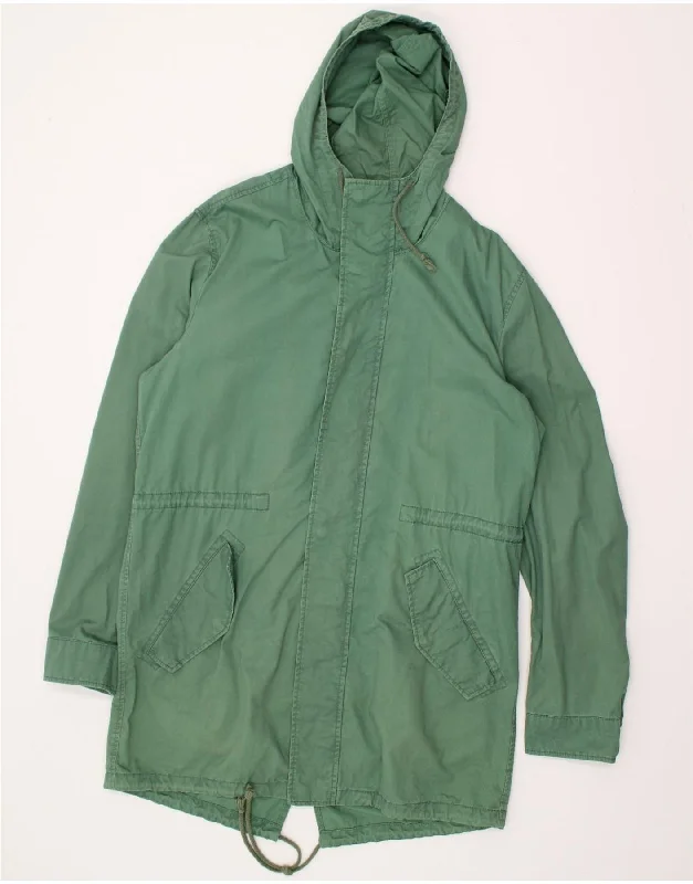 Women's Coats with ButtonsBENETTON Womens Hooded Parka Jacket IT 50 Large Green Cotton