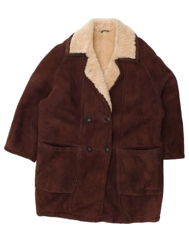 Women's Coats with Fur Trimmed SleevesVINTAGE Womens Shearling Jacket IT 42 Medium Brown