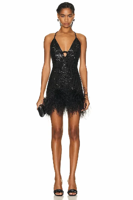 Women's U-Shaped Collar DressesSparkly Glam Sequin Feather Mini Dress