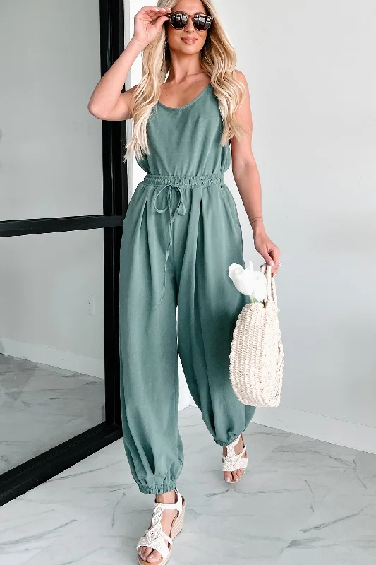 Women's Jumpsuits with ZipperShowing My Hand Backless Jumpsuit (Green)