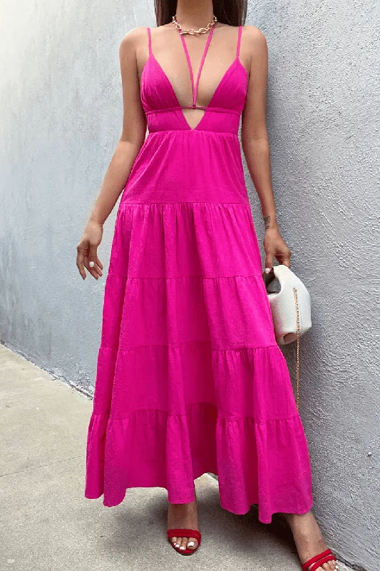 Women's Shirt Collar DressesKame Maxi Dress - Fuchsia