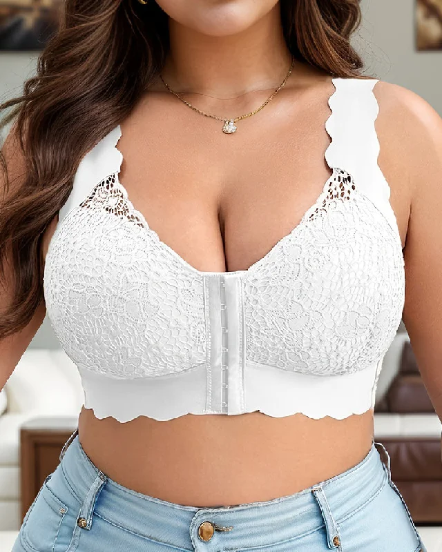 lace-embellished bralette setsVorderverschluss Spitzen Gewelltem Rand Breiten Trägern Nahtloser Rücken BH