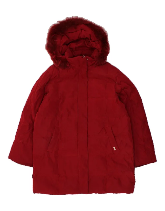 Women's Coats with Fur Trimmed ZipperLONDON FOG Womens Hooded Padded Coat UK 18 XL Red Polyester