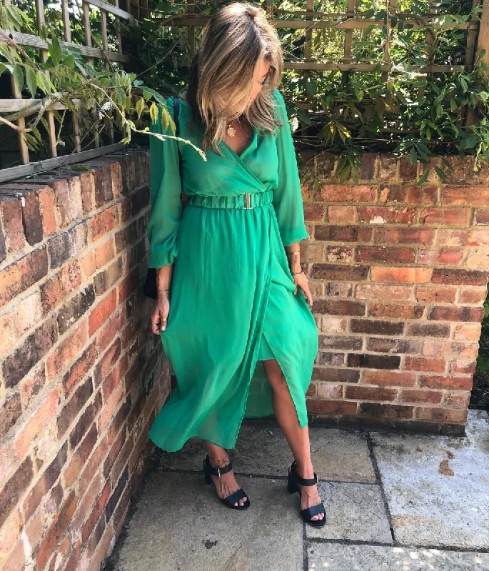 Women's Peter Pan Collar DressesGreen Chiffon Wrap Dress