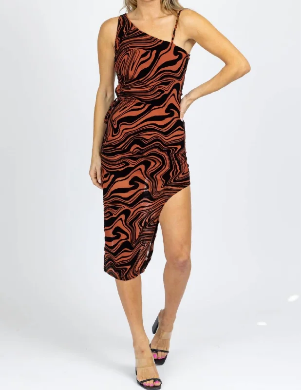 Women's Strapless DressesAsymmetric Cutout Midi Dress In Rustic Abstract