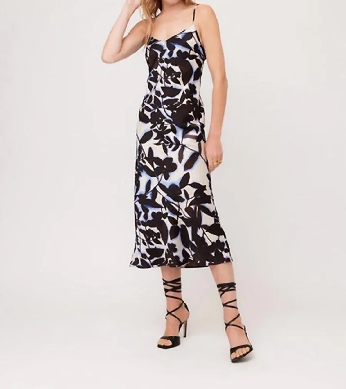 Women's Pleated DressesBias Cut Midi Dress In Shadow Leaf Print