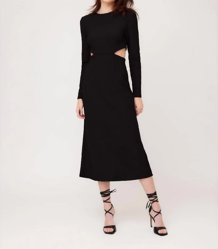 Women's Long-Sleeve DressesCutout Midi Dress In Black