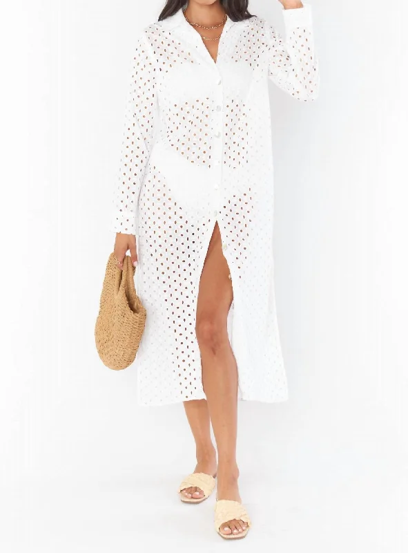 Women's Notched Collar DressesDayton Midi Dress In White Eyelet