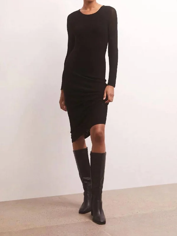 Women's High-Neck DressesEliza Sweater Mesh Midi Dress In Black