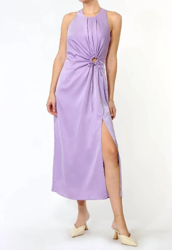 Women's Collarless DressesFiona Satin “O” Ring Midi Dress In Violet