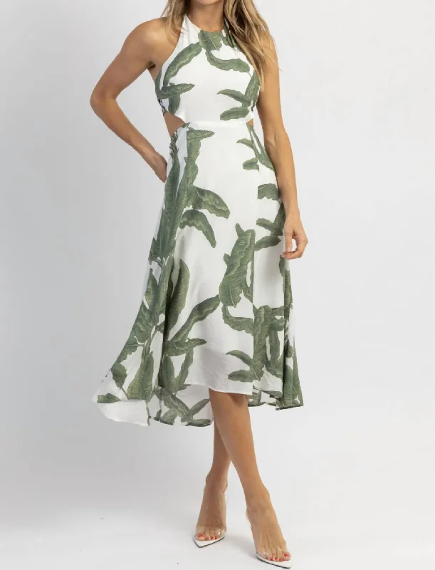 Women's Collarless DressesHalterneck Midi Dress In Lost Palms Green