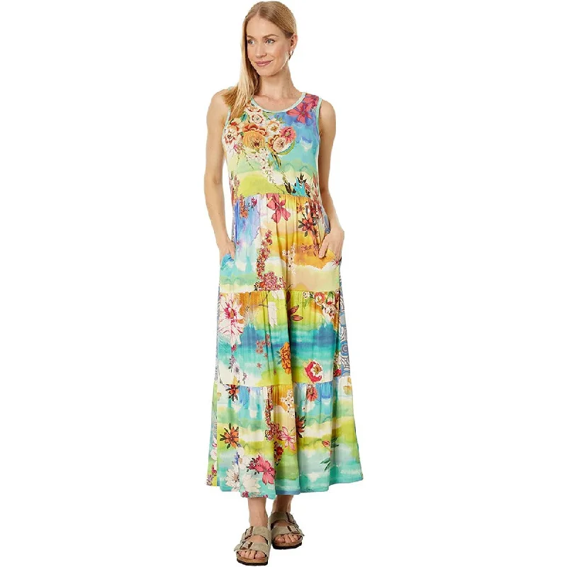 Women's U-Shaped Collar DressesJohnny Was Women Tie-Dye Sleeveless Tiered Bamboo Midi Dress Multi