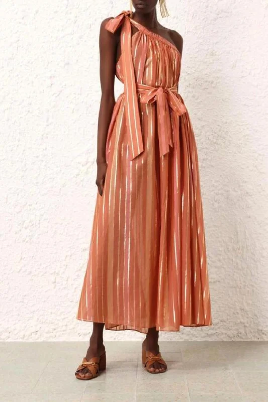 Women's Tiered DressesJunie Asymmetric Midi Dress In Caramel Multi