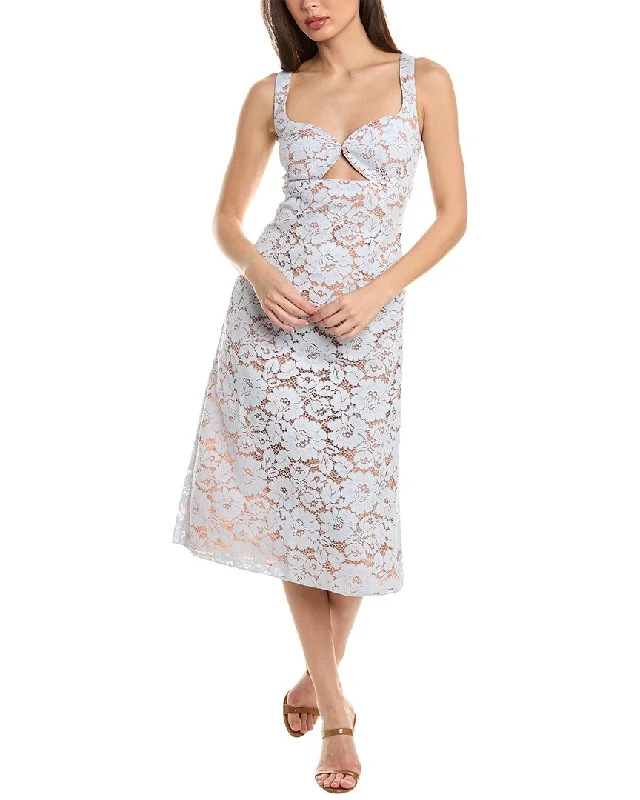 Women's High-Neck DressesMichael Kors Collection Floral Lace Cutout Silk-Lined Midi Dress