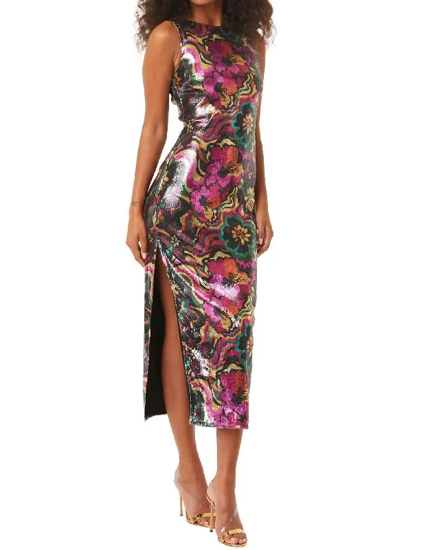 Women's Low-Neck DressesNakia Sleeveless Sequin Midi Dress In Flora Groove Print