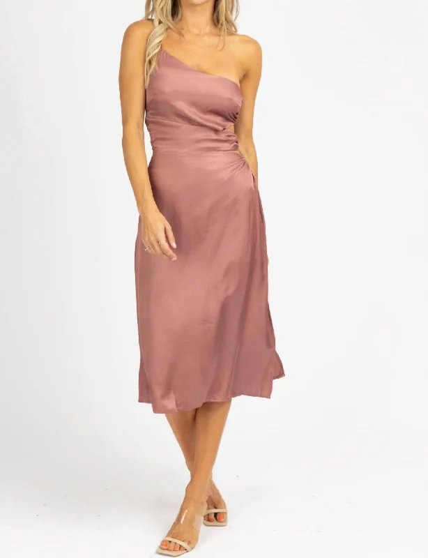 Women's Bodycon DressesO-Ring Satin One Shoulder Midi Dress In Mauve