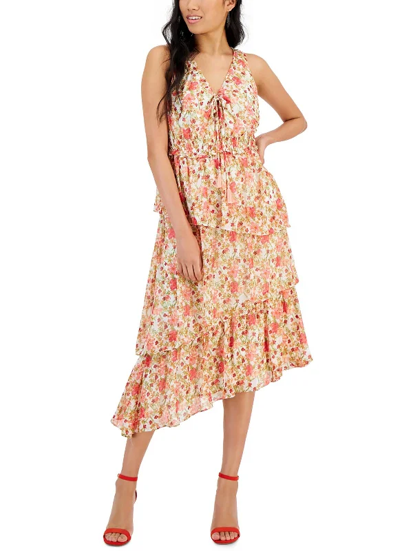 Women's Sweetheart-Neck DressesPetites Womens Chiffon Mid-Calf Midi Dress