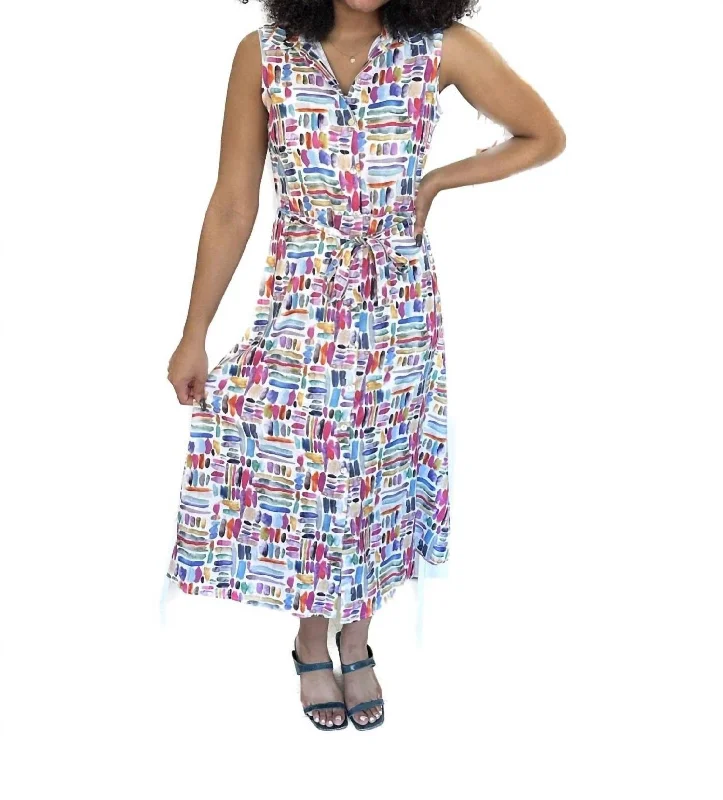 Women's Sweetheart Collar DressesSleeveless Midi Dress In Artful Colors