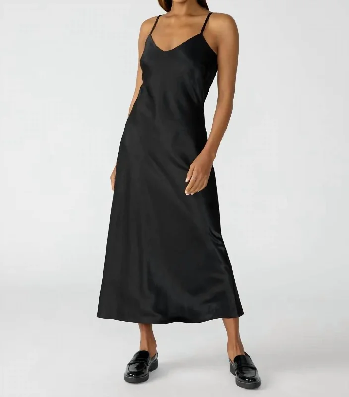 Women's Rounded-Neck DressesSlip Midi Dress In Black