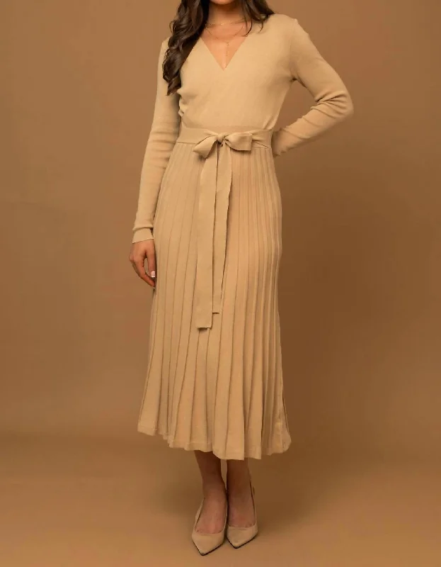 Women's Keyhole-Neck DressesV-Neck Sweater Midi Dress In Camel