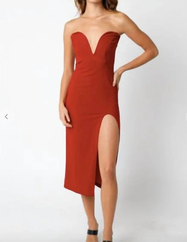 Women's V-Neck DressesValerie Midi Dress In Dark Red