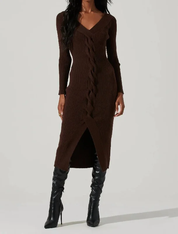 Women's Fit and Flare DressesVesper Knit Midi Dress In Dark Brown