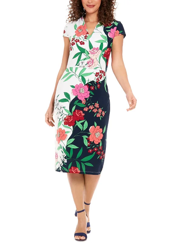 Women's One-Shoulder DressesWomens Floral Print Midi Sheath Dress