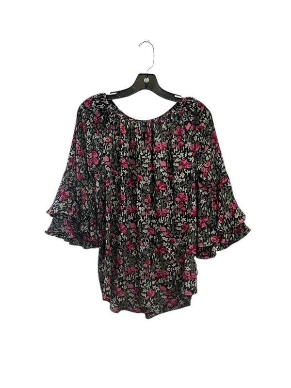 Women's Blouse with SmockingTop 3/4 Sleeve By Chaps In Floral Print, Size: S