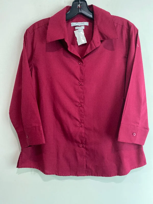 Women's Blouse with Sweetheart CollarTop 3/4 Sleeve By Foxcroft In Red, Size: Mp