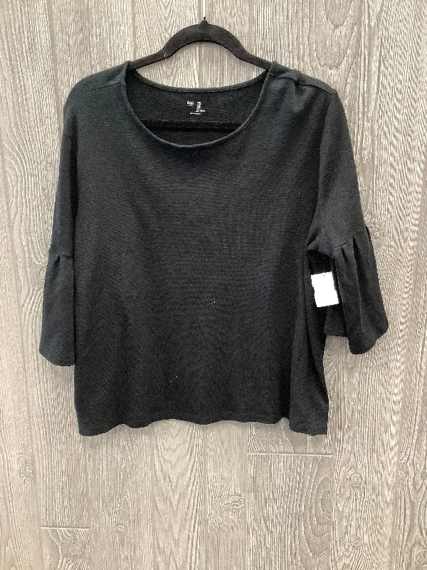 Women's Cotton BlouseTop 3/4 Sleeve By Gap In Black, Size: L