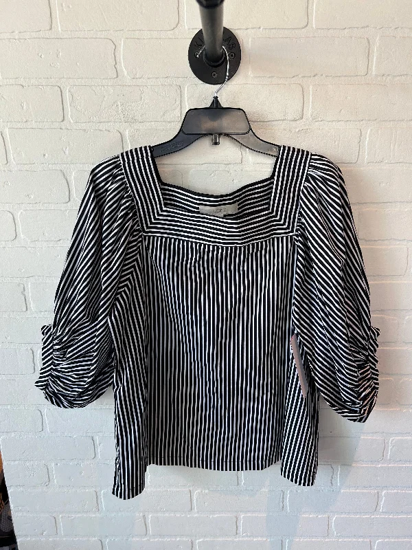 Women's Blouse with Shirt CollarTop 3/4 Sleeve By Loft In Black & White, Size: S