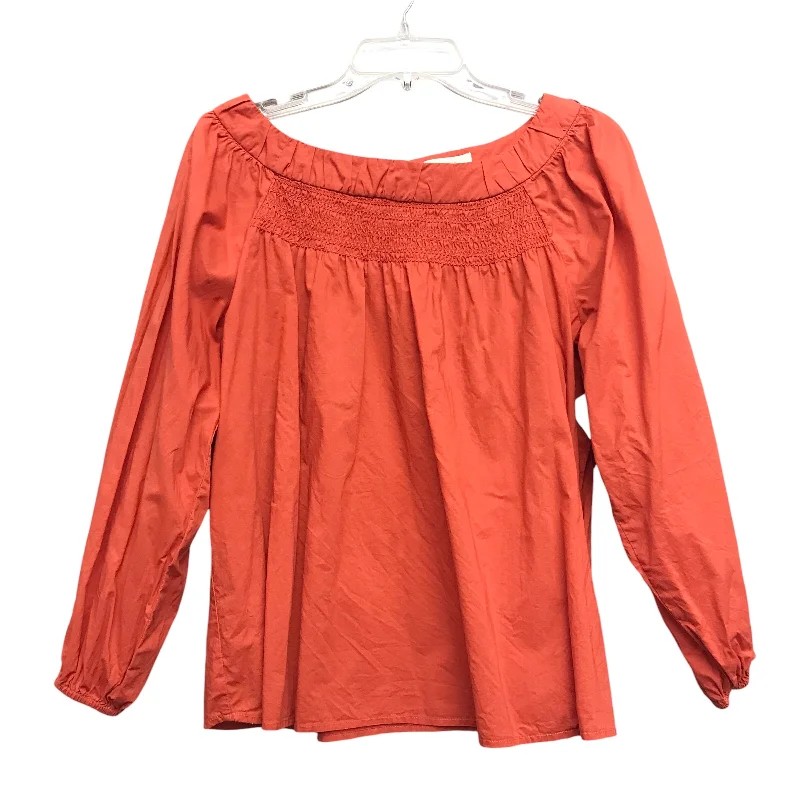 Women's Cotton BlouseTop 3/4 Sleeve By Maeve In Orange, Size:M