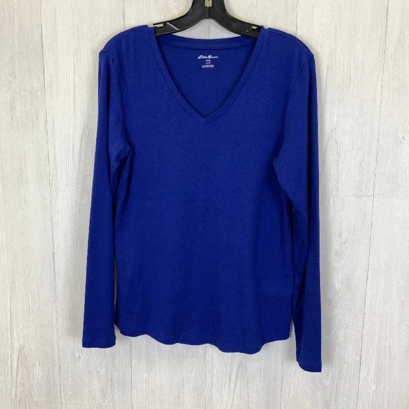 Women's Blouse with Peter Pan CollarTop Long Sleeve Basic By Eddie Bauer In Blue, Size: L