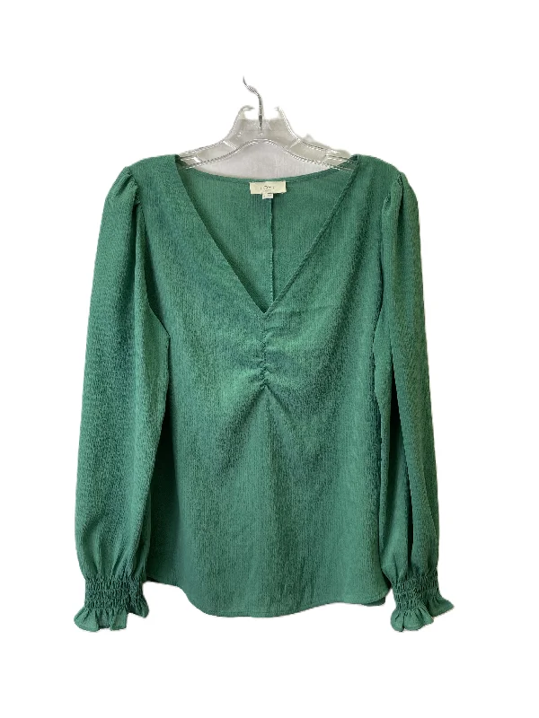 Women's Blouse with Boat CollarTop Long Sleeve Basic By Loft In Green, Size: M