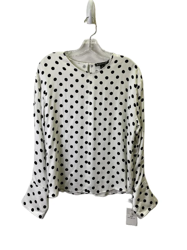 Women's Blouse with U-Shaped CollarTop Long Sleeve Basic By Something Navy In White, Size: M