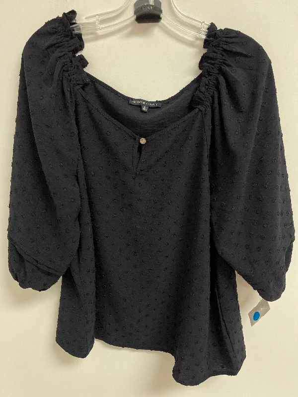 Women's Blouse with Mandarin CollarTop Long Sleeve By Adrienne Vittadini In Black, Size: L