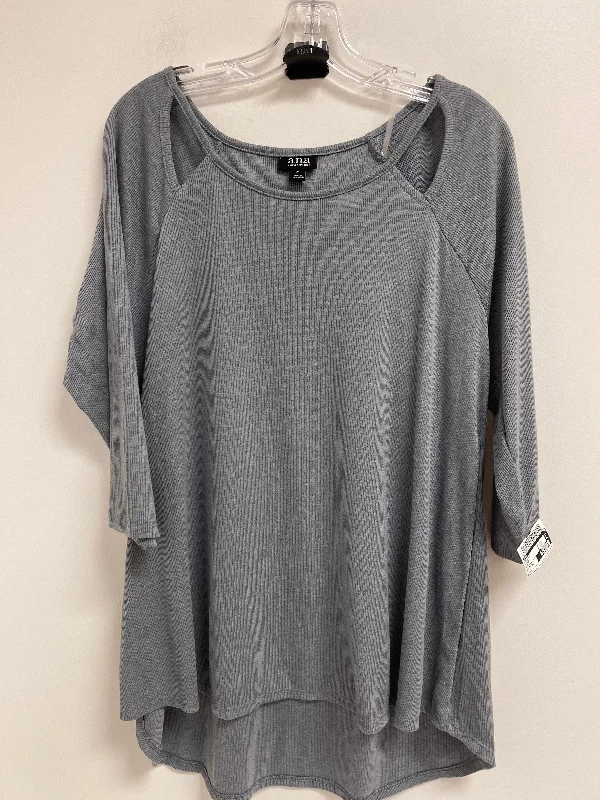 Women's Blouse with Mandarin CollarTop Long Sleeve By Ana In Grey, Size: Xl