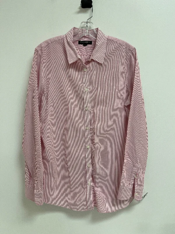 Women's Blouse with Collarless NeckTop Long Sleeve By Banana Republic In Pink, Size: L