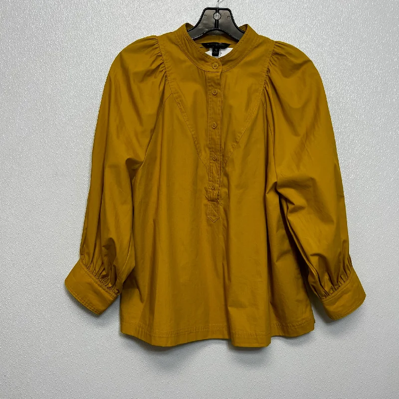 Women's Blouse with Low CollarTop Long Sleeve By Banana Republic O In Mustard, Size: M