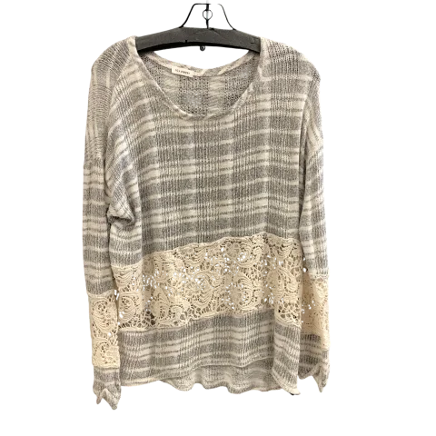 Women's Cotton BlouseTop Long Sleeve By Blu Pepper In Grey, Size: L