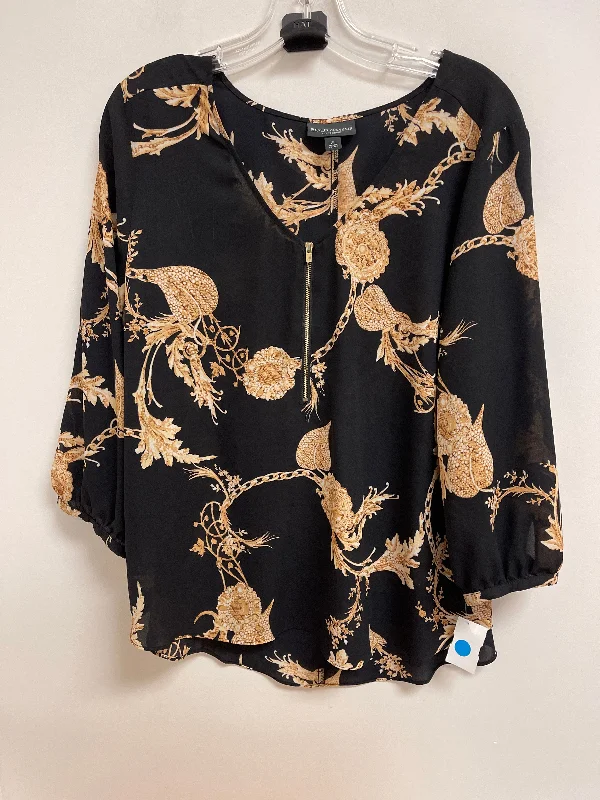 Women's Blouse with V-Shaped CollarTop Long Sleeve By Bold Elements In Black & Gold, Size: Xl