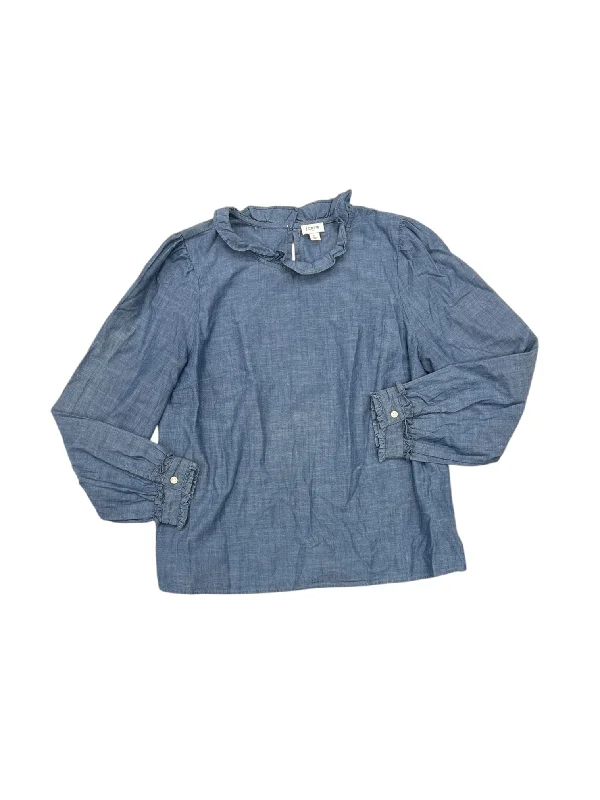 Women's Blouse with Mandarin CollarTop Long Sleeve By J. Crew In Blue, Size: L