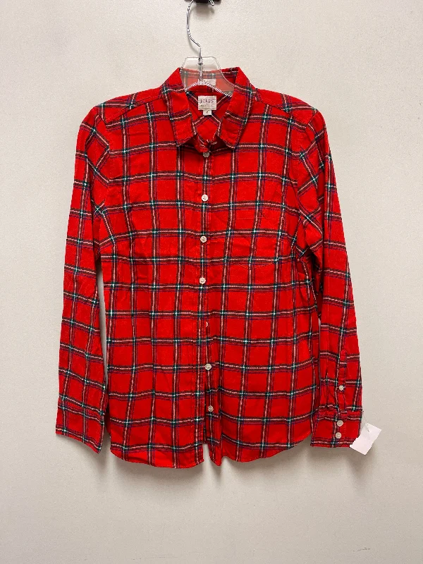 Women's Blouse with Mid-LengthTop Long Sleeve By J. Crew In Red, Size: S