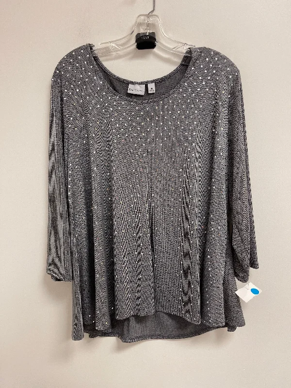 Women's Blouse with Sweetheart NeckTop Long Sleeve By Kim Rogers In Silver, Size: Xl