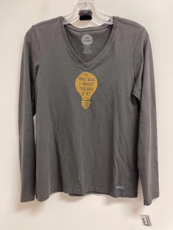 Women's Blouse with SequinsTop Long Sleeve By Life Is Good In Grey, Size: S